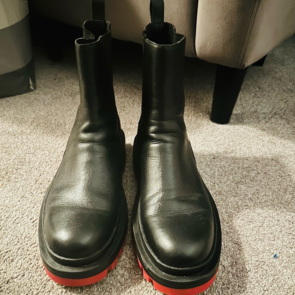 Zara Black Boots with Vibrant Red Soles